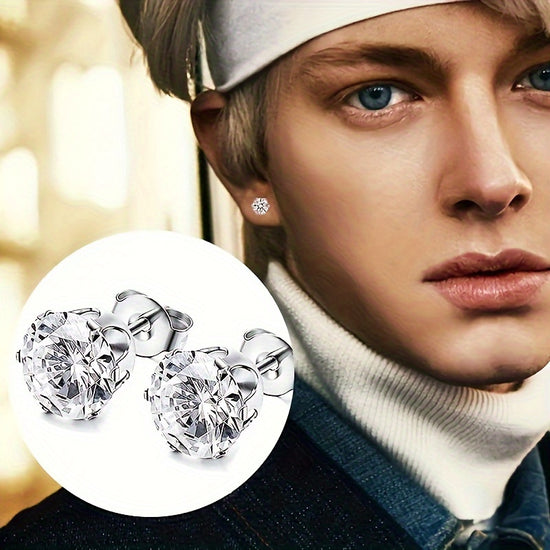 2pcs Exquisite Stainless Steel Stud Earring for Men Women, Synthetic Zirconia Ear Studs Ear Bone Studs Cochlear Nail Men's Stud Jewelry 3-8mm