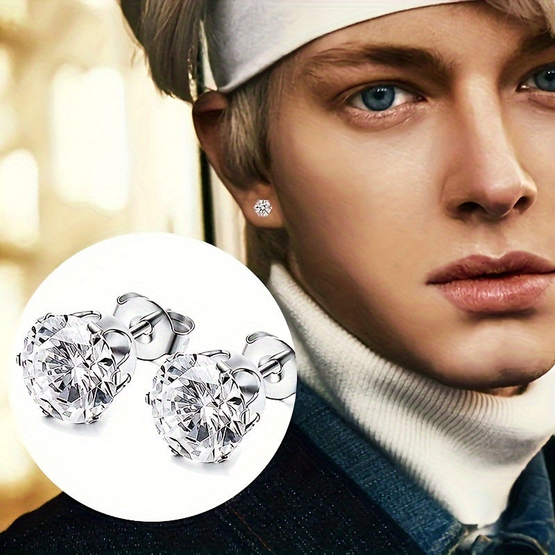 2pcs Exquisite Stainless Steel Stud Earring for Men Women, Synthetic Zirconia Ear Studs Ear Bone Studs Cochlear Nail Men's Stud Jewelry 3-8mm