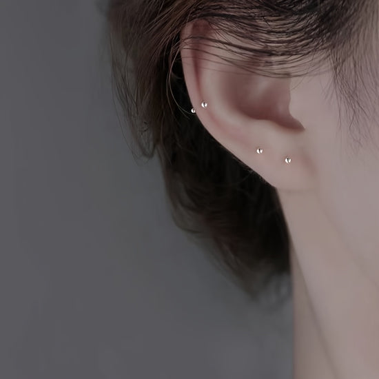 2/4/8pcs No-Remove Hypoallergenic Ear Studs, Double Ball Minimalist Jewelry Helix/Tragus Piercing, Effortless & Comfort