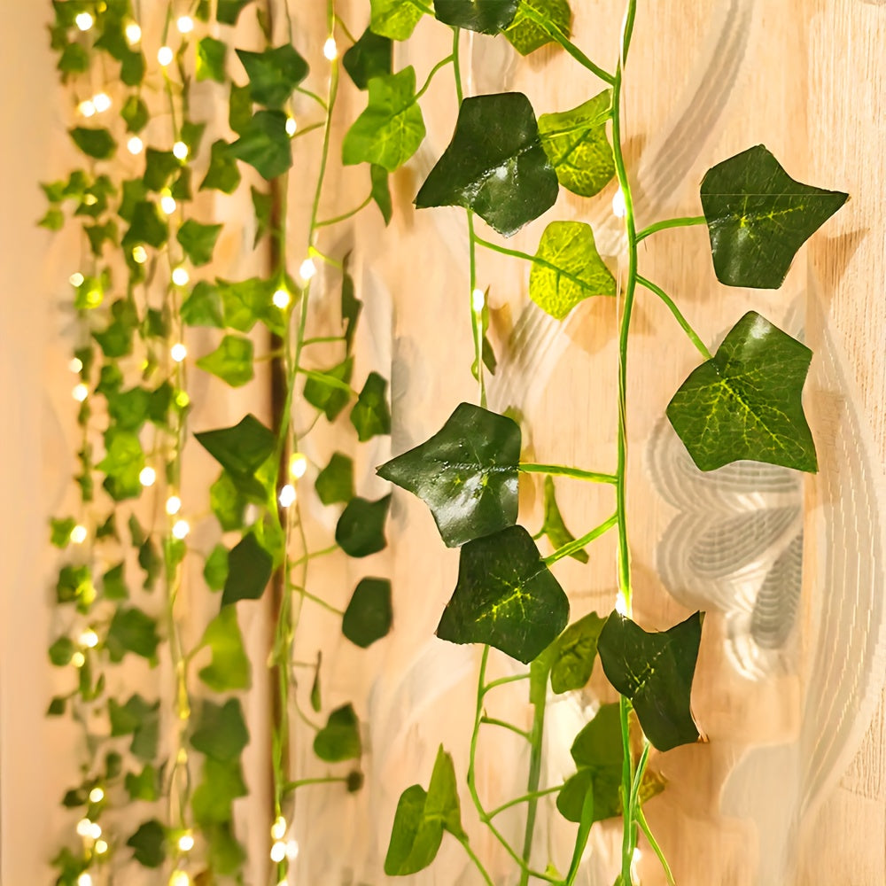 1pc, 200CM/20LED, Artificial Green Ivy String Lights, Vine Fairy Wreath Lights, for Family, Bedroom, Party, New Year, Wedding, Festival, Spring Decorations, Mother'S Day, Valentine'S Day, Wall Decoration, Easter, Battery Not Included