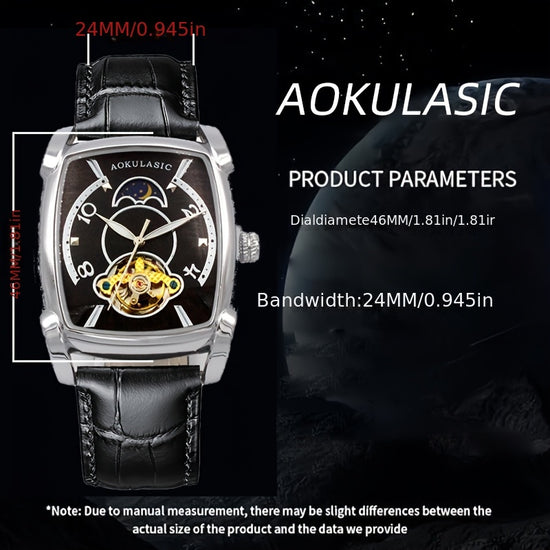 A Fully Automatic Tourbillon Mechanical Watch, A Light Luxury High-end Fashion Trend Hollow Business Casual Wristwatch, High-end Atmosphere, Sun, Moon, Stars, Square Temperament Large Dial Men's Watch.