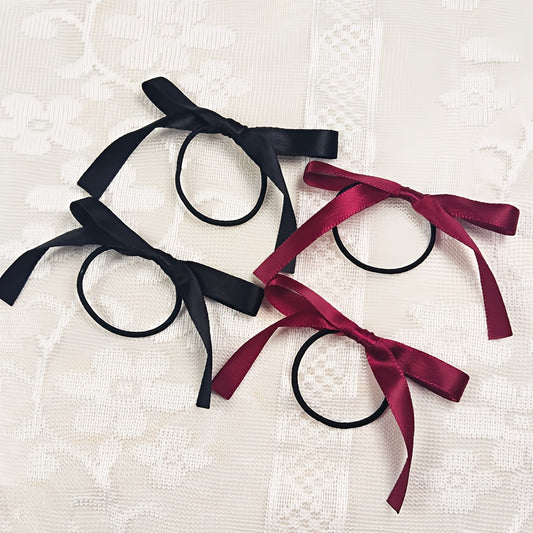 2pcs of Fashionable, Sweet, and Cute Bow Hair Ties, Versatile Burgundy and Black Bow Hair Ties, Suitable for Daily Wear as Hair Accessories