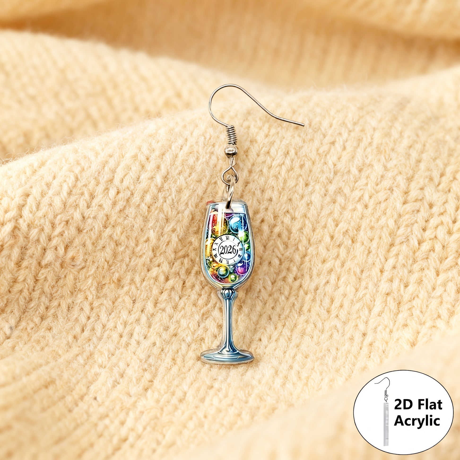 2D Flat - A Pair of 2D Flat Watercolor Earrings Featuring a Cheerful New Year 2026 Design, Made of Acrylic. These Cute Pendants Make Perfect Gifts for Friends And Family