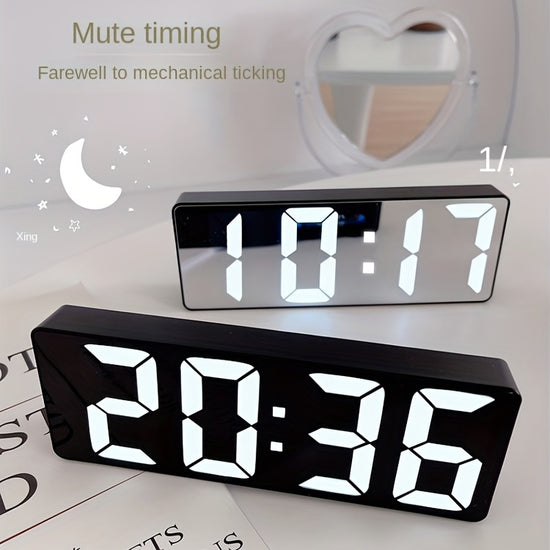 Latest Digital Clock, LED Alarm Clock for Bedroom, Electronic Desk Clock with Temperature Display, Adjustable Brightness, 12/24 Hour, Bedroom Wall Clock (No Battery, No Adapter)