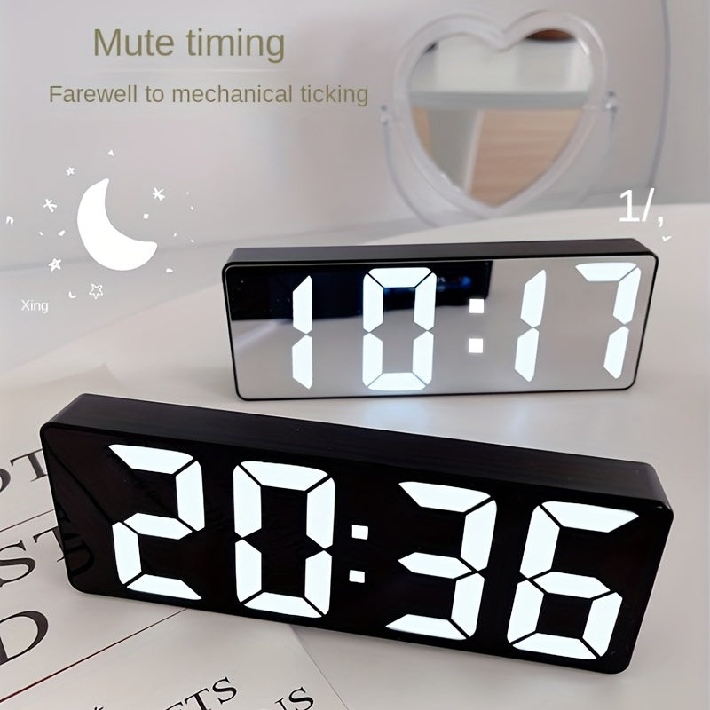 Latest Digital Clock, LED Alarm Clock for Bedroom, Electronic Desk Clock with Temperature Display, Adjustable Brightness, 12/24 Hour, Bedroom Wall Clock (No Battery, No Adapter)