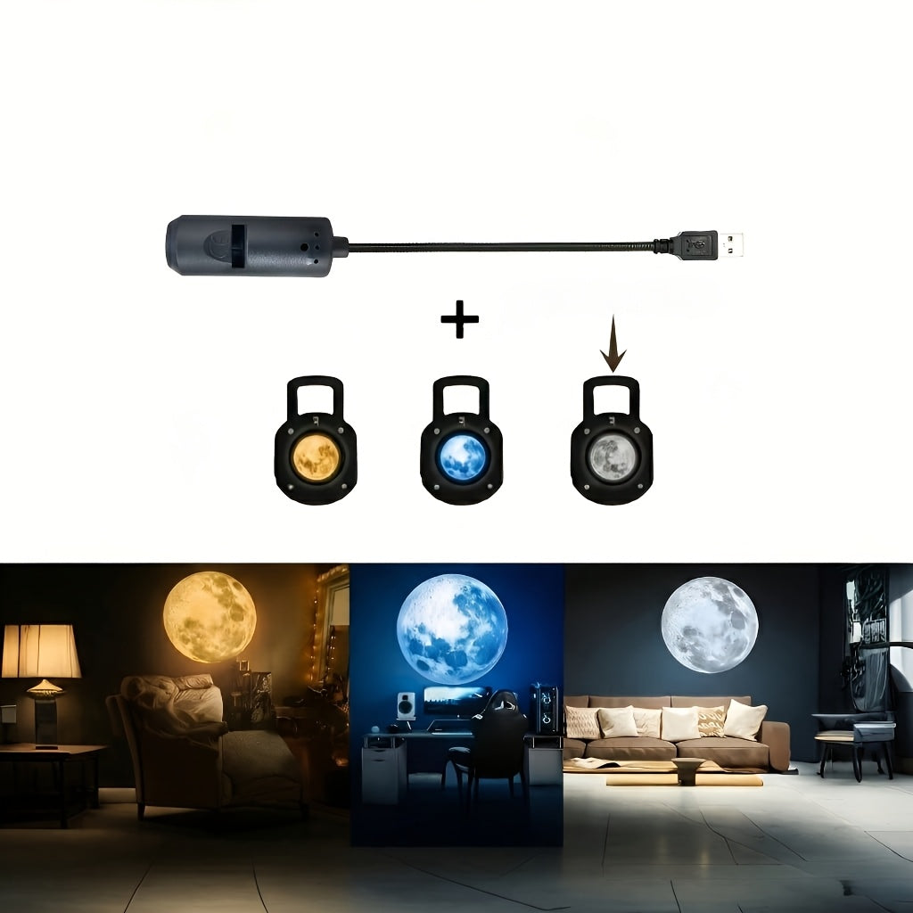 Starry Sky Projection Lamp, USB Powered, 360° Rotatable, Moon Lamp with Yellow, White, and Blue Slides, Bedroom Ceiling Decor Light, Proposal and Wedding Background Ambient Light, Portable Photo Prop, Perfect Essential Gift for 13 Holidays
