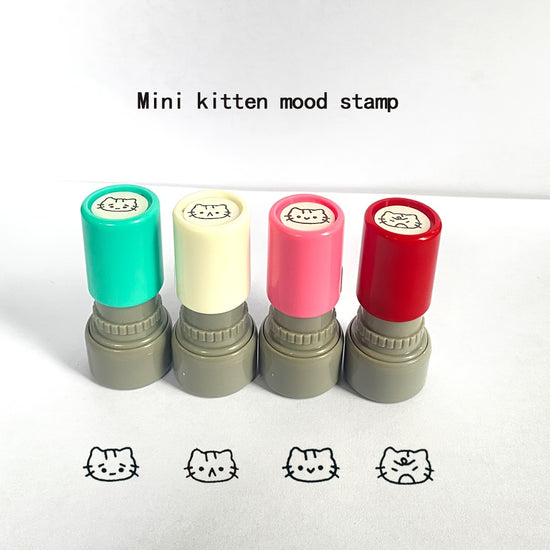 Mini Cat Emotion Stamps Cute Cartoon Scrapbook Decoration Stamps 6 Styles Expressions with Ink Pad Student Journal Check-In Kids Fun Stationery Portable Photosensitive Stamps