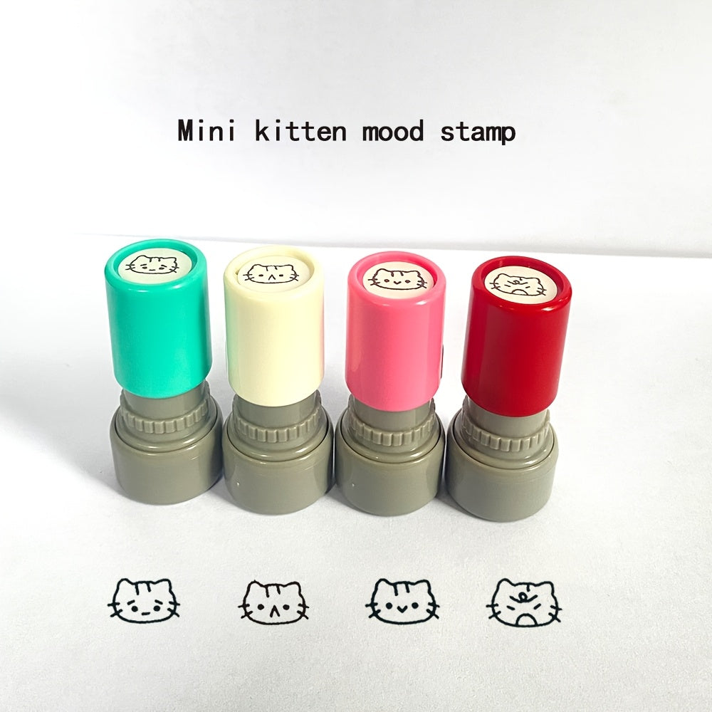 Mini Cat Emotion Stamps Cute Cartoon Scrapbook Decoration Stamps 6 Styles Expressions with Ink Pad Student Journal Check-In Kids Fun Stationery Portable Photosensitive Stamps