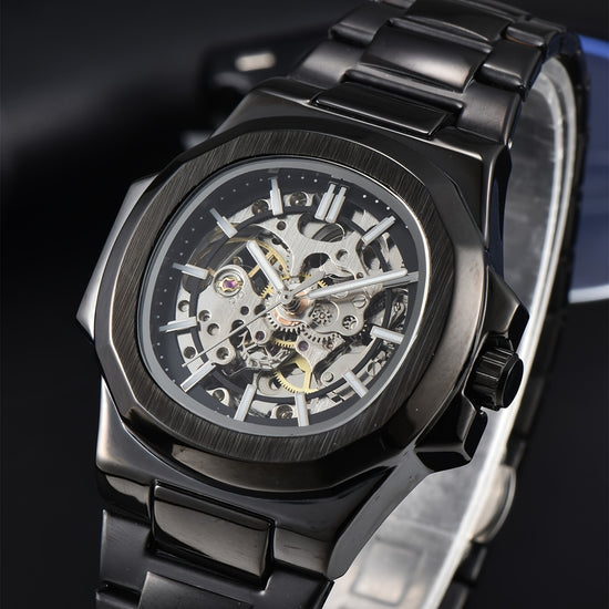 Men'S Fully Automatic Business And Leisure Watch with All Metal Case, Stainless Steel Butterfly Buckle Strap, Trendy And Fashionable Night Light, And High-End Hollowed Out Mechanical Watch for Business And Leisure Men, Suitable As a Christmas Gift