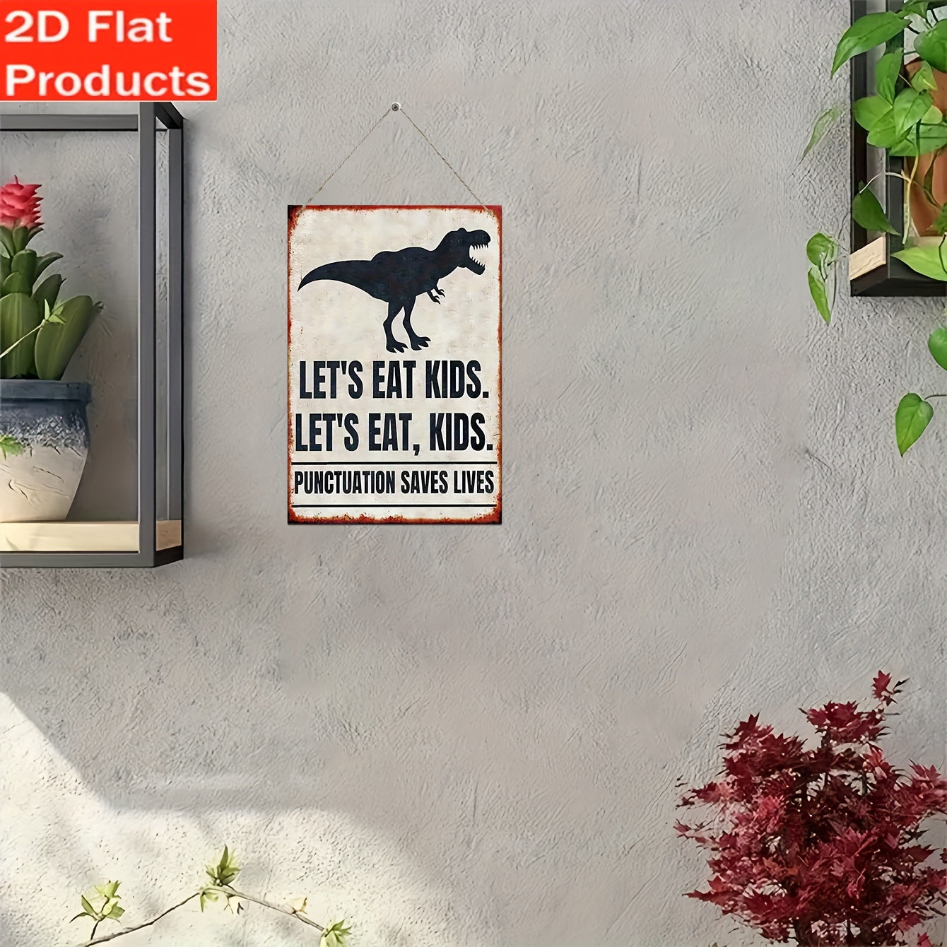 2D Flat Decorative Plaque And Ornament - Vintage Square Wooden Sign Saying 'Let'S Eat, Kids' with 2D Printing, Fun Wall Art Decoration Suitable for English Classrooms, Gifts for High School And Middle School Teachers, Back-To-School Decor