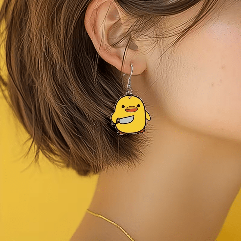 2D Flat, 2D Duckling Earrings for Women, Charming, Cartoon, Fun, Quirky, Cute Dangle Earrings, Acrylic Party Gift