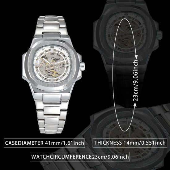 Men'S Fully Automatic Business And Leisure Watch with All Metal Case, Stainless Steel Butterfly Buckle Strap, Trendy And Fashionable Night Light, And High-End Hollowed Out Mechanical Watch for Business And Leisure Men, Suitable As a Christmas Gift